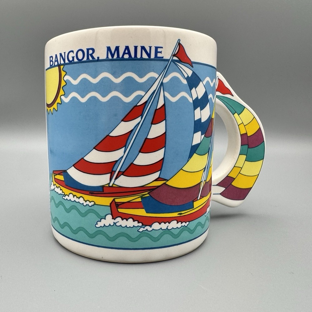 Vintage Nanco Mug‎ Bangor, Maine Sailboats With Sailboat Handle